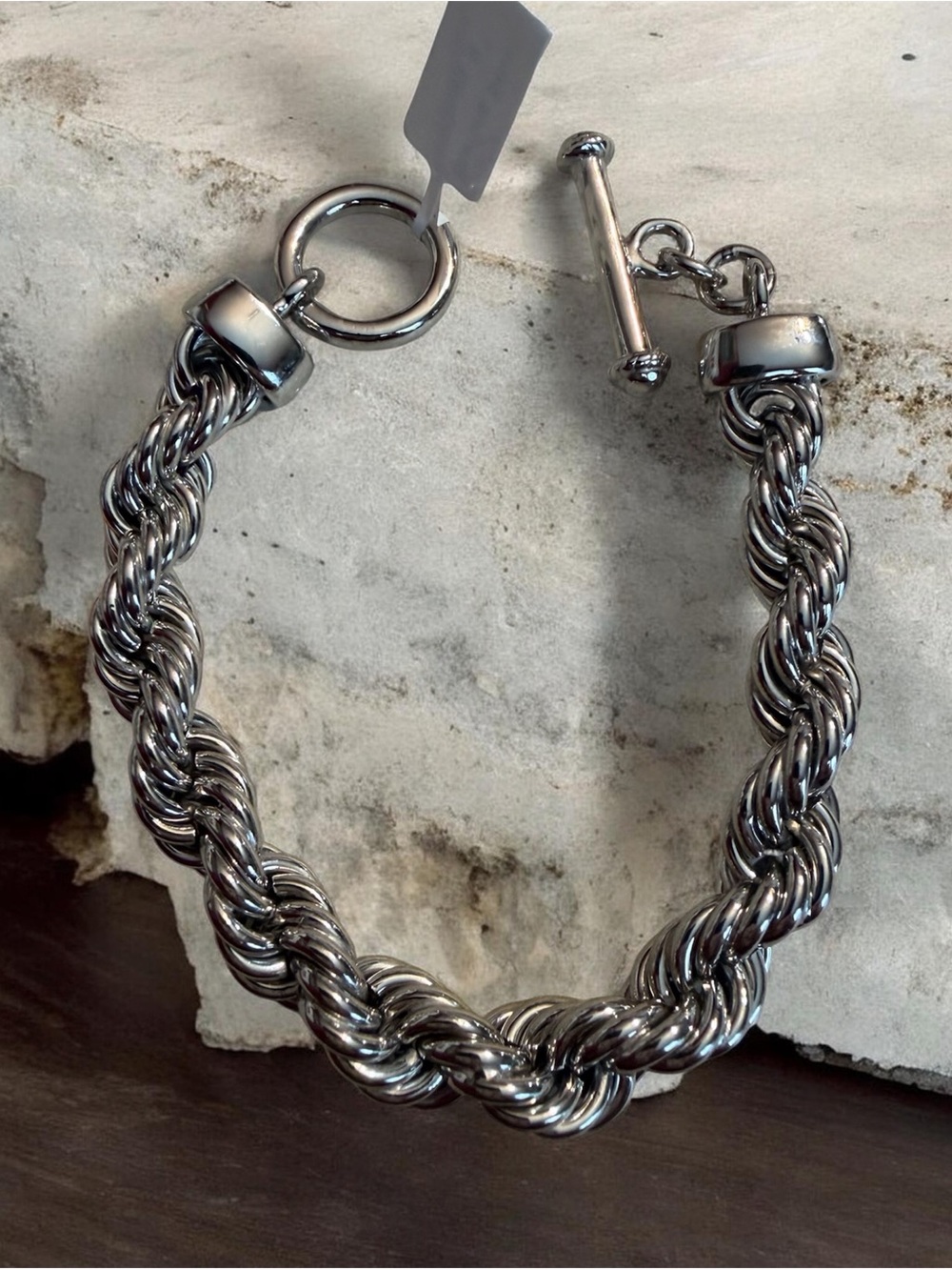 .925 Sterling Silver Rope Chain Toggle Bracelet